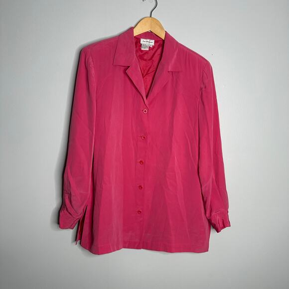 Jacobson's Women's Vintage Bright Pink 100% Silk Button Front Shirt Size L - Picture 1 of 9